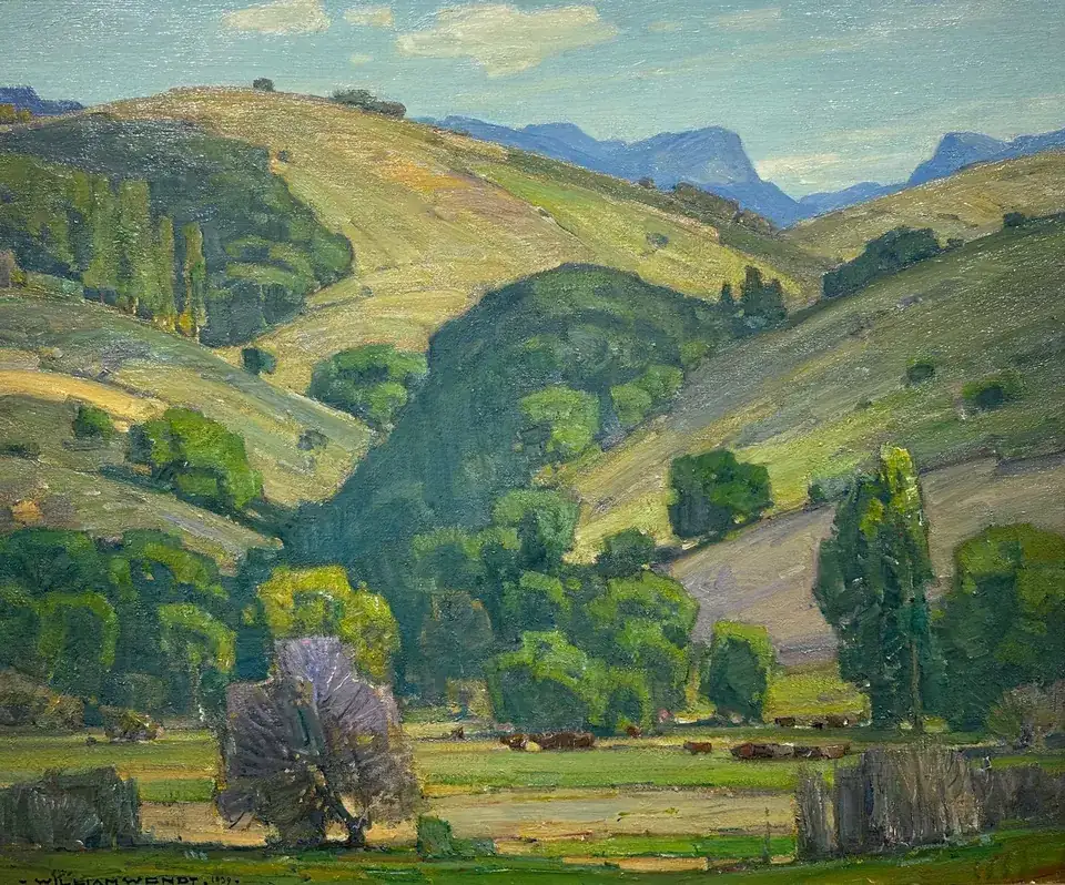 William Wendt, A Peaceful Herd, oil on canvas