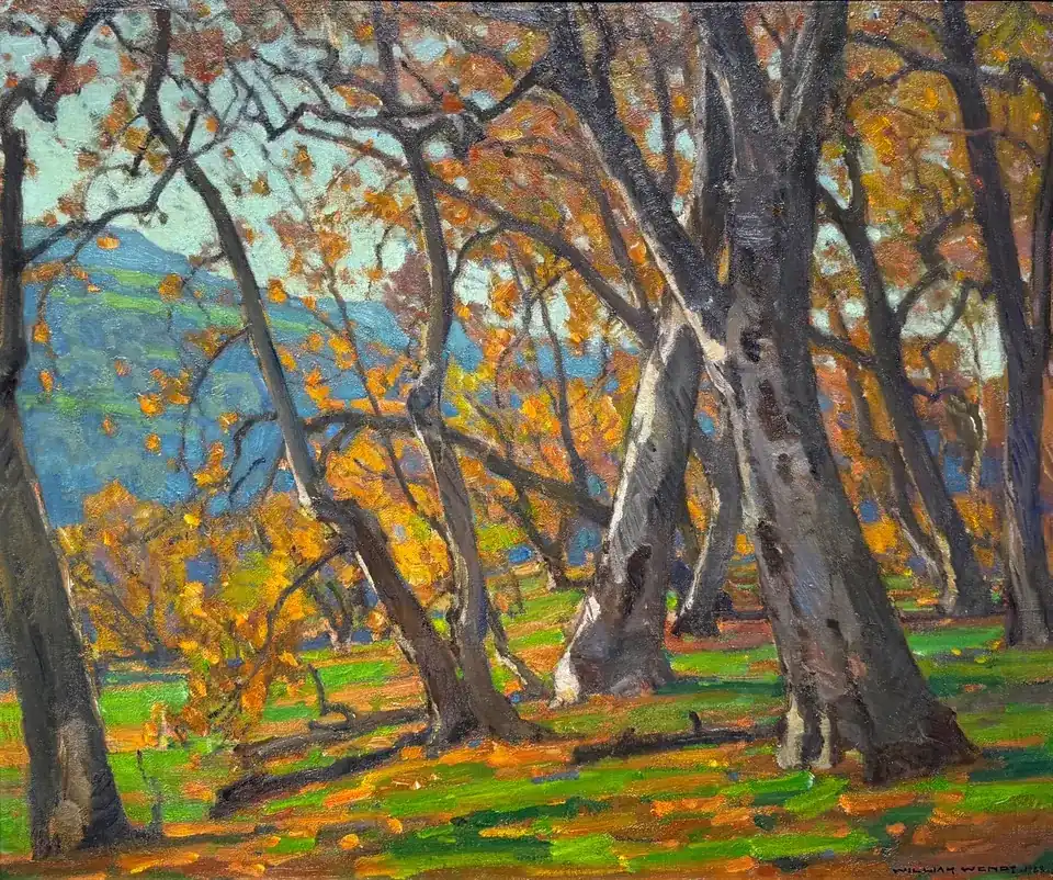 William Wendt, Under the Sycamores, oil on canvas